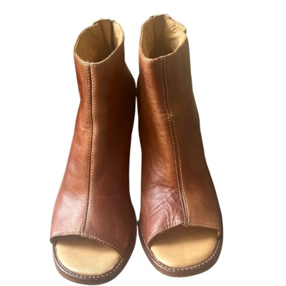 Bed Stu Onset Cognac Brown Leather Block Heel Booties Size 10 - Picture 11 of 13